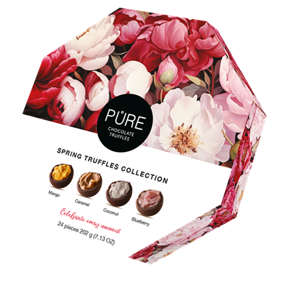 Picture of Šokolādes trifeles ar pildījumiem "Asorti" Ziedi 240g, PURE (Astoņstūris)