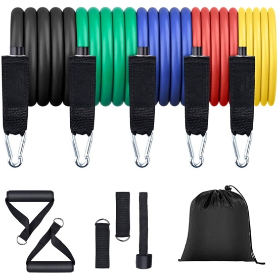 Picture of TakeMe Mājas komplekts vingrošanai ar 5.gab. Izturības pretestības jostām ar rokturiem (11gab.) ar uzglabāšanas somiņu