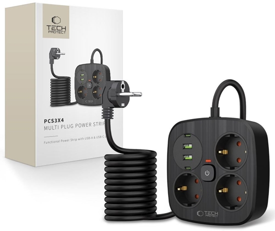 Picture of Tech-Protect Tech-Protect PCS3X4 power strip, 3 sockets, 2xUSB-A, 2xUSB-C 200 cm - black