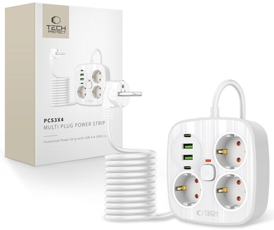 Picture of TECH-PROTECT PCS3X4 POWER STRIP 2 USB & 2 TYPE-C & 3 SOCKET 200CM WHITE