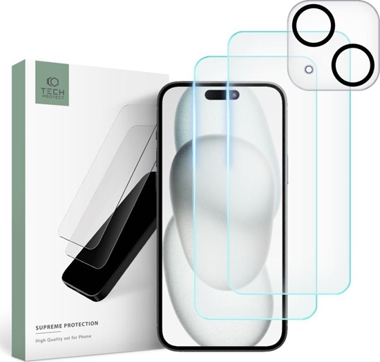 Picture of Tech-Protect Zestaw Tech-Protect Supreme Set na iPhone 15 2x szko hartowane na wywietlacz / szko hartowane na aparat