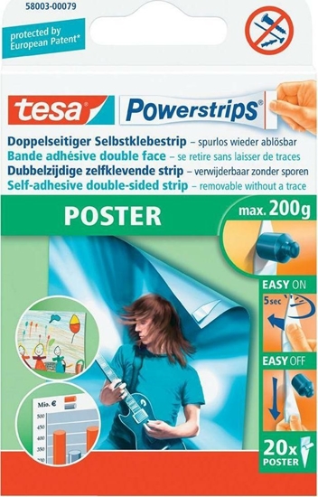 Picture of Tesa tesa Powerstrips poster tape, 20-pack, for objects up to 200 grams in weight