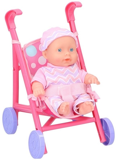 Изображение TOY DOLL BABY WITH STROLLER 20CM