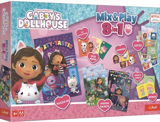 Изображение TREFL GABBY'S DOLLHOUSE 8in1 Mix&Play set of board games Gabby's Dollhouse