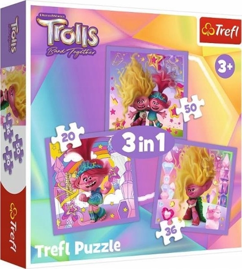Изображение Trefl Puzzle 3w1 Poznaj wesoe Trolle Trolls 3 34870 Trefl