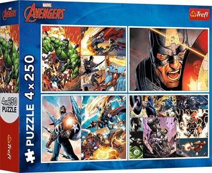 Изображение Trefl Puzzle 4w1 Marvel Avengers Bohaterskie dni 4 x 250 elementów (13309)