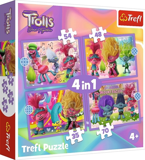 Изображение Trefl Puzzle 4w1 Przygody kolorowych Trolli - cznie 207 elementów