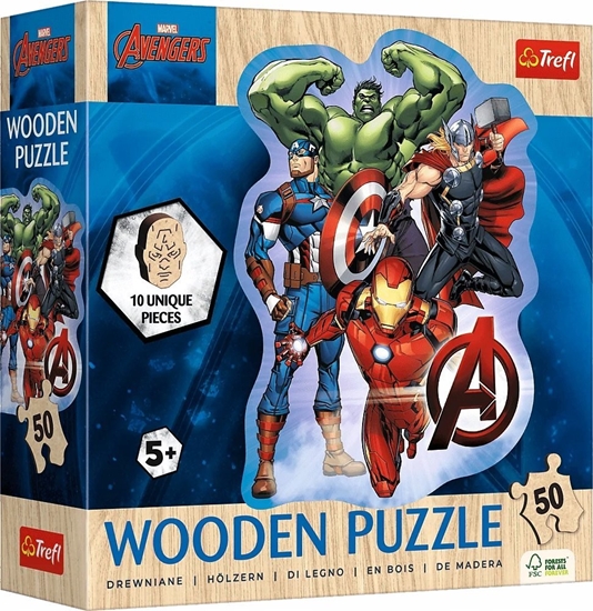 Изображение Trefl Puzzle drewniane Marvel Przygody Avengers 50 elementów (20256)