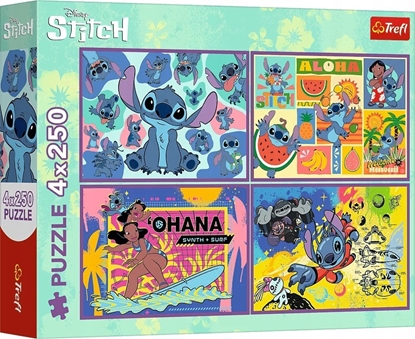 Изображение Trefl Puzzle Niezwyky Stitch auta 4x250 elementów (13311)