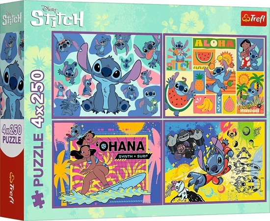 Изображение Trefl Puzzle Niezwyky Stitch auta 4x250 elementów (13311)