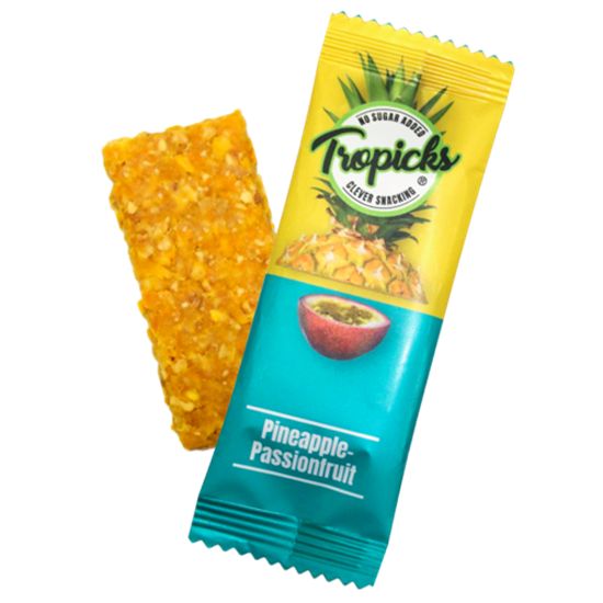 Picture of Tropicks Dried pineapple, passion fruit bar, 20 g