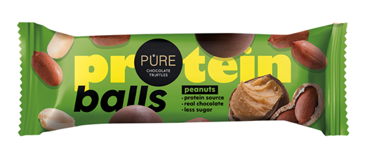 Picture of Tumšās šokolādes trifeles ar proteīna zemesriekstu krēma pildījumu 40g PURE