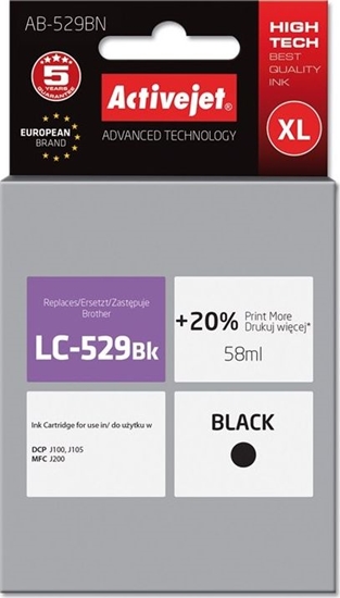Picture of Tusz Activejet Activejet Tusz Activejet AB-529BN (zamiennik Brother LC529BK; Supreme; 58 ml; czarny)