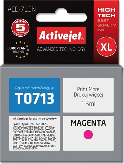 Изображение Tusz Activejet AEB-713N zamiennik Epson T0713, T0893, T1003, Supreme, 15 ml, czerwony