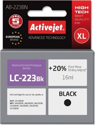 Attēls no Tusz Activejet Tusz Activejet AB-223BN (zamiennik Brother LC223BK Supreme 16 ml czarny)