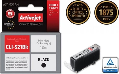 Attēls no Tusz Activejet Tusz Activejet ACC-521BN (zamiennik Canon CLI-521Bk; Supreme; 10 ml; czarny)