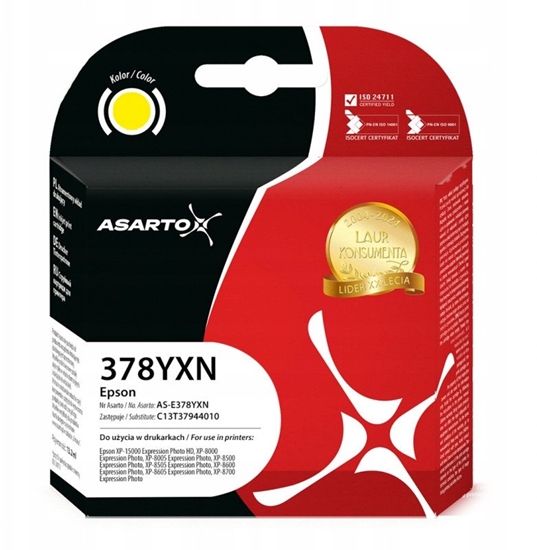 Picture of Tusz Asarto do Epson 378XL | C13T37944010 | 830 str. | yellow