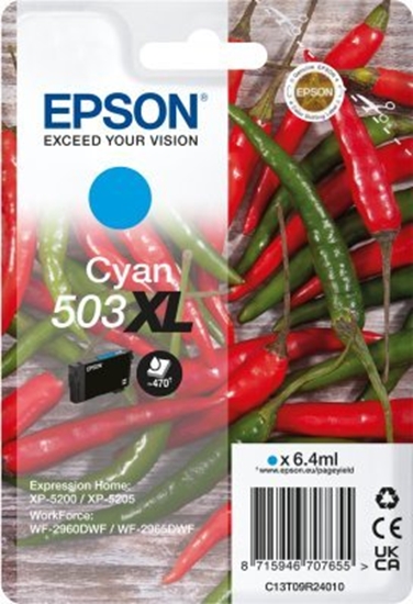 Picture of Tusz Epson Epson 503XL - 6.4 ml - XL - Cyan - original - Blister mit RF- / akustischem Alarmsignal - Tintenpatrone - fur Expression Home XP-5200, XP-5205, WorkForce WF-2960DWF, WF-2965DWF