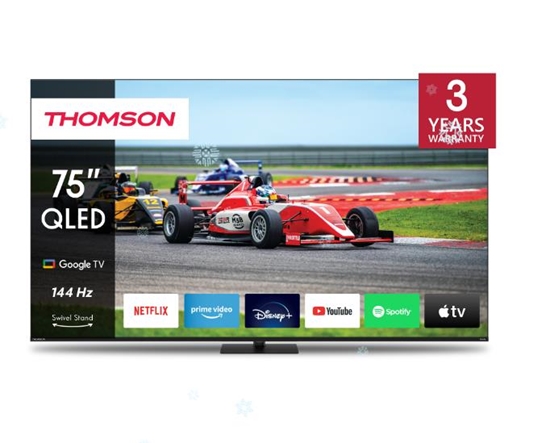 Picture of TV Set|THOMSON|75"|4K/Smart|QLED|3840x2160|Wireless LAN|Bluetooth|Google TV|Black|75QG7C14