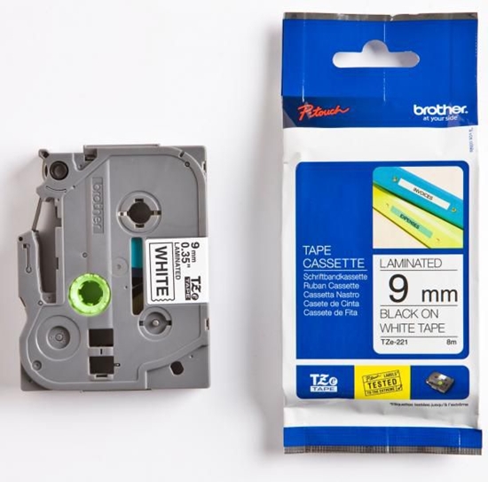 Изображение TZe-221 uzlīmju lente melns uz balta 9mm