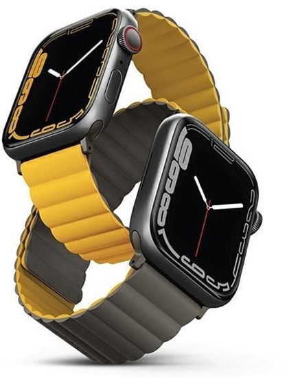 Picture of UNIQ pasek Revix Apple Watch Series 4/5/6/7/8/SE/SE2/Ultra 42/44/45mm. Reversible Magnetic musztardowy-khaki/mustard-khaki