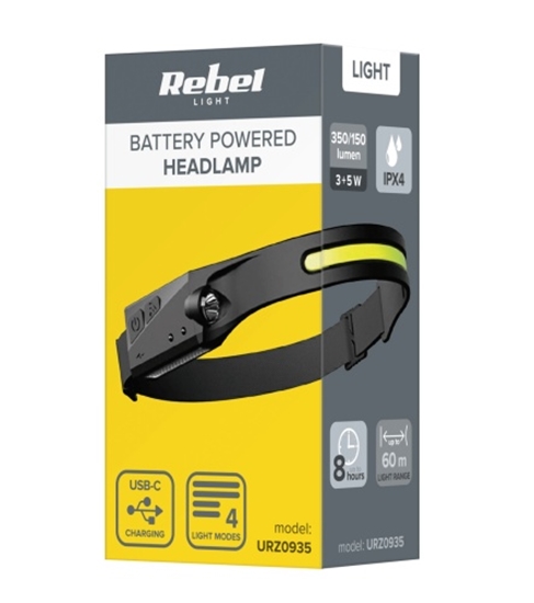 Picture of Ūdensizturīgs lukturis IPX4 ar kustības sensoru | Divi gaismas avoti | Uzlādējams