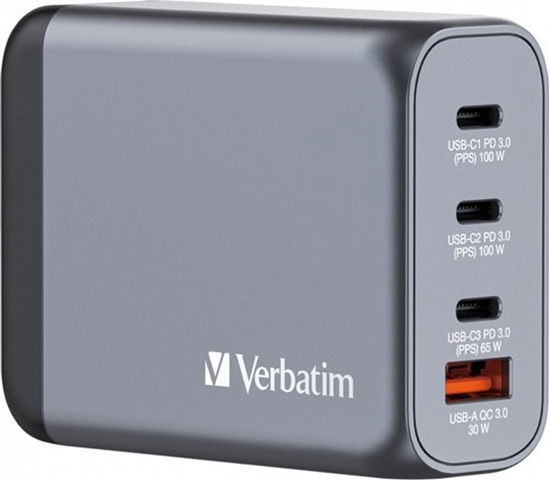 Picture of Verbatim GNC-100 GaN Charg. 100W 3xUSB-C PD, 1xUSB-A QC 3.0 32202