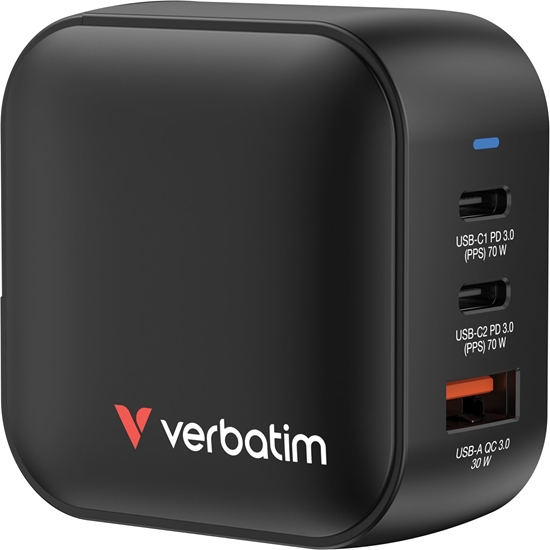 Picture of Verbatim Mini GaN Charger 70W 2xUSB-C PD, 1xUSB-A QC 3.0 32229