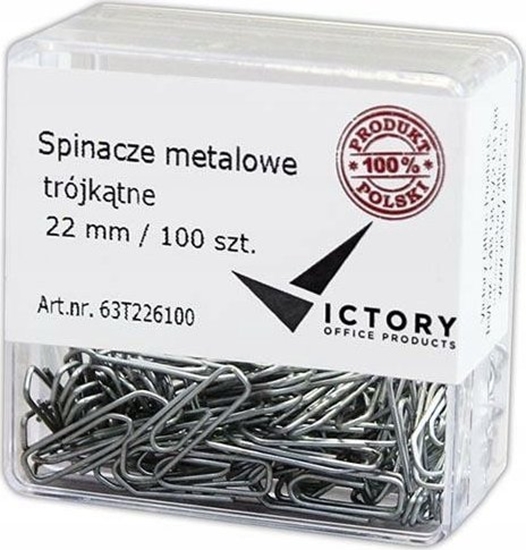 Picture of Victory Office Product SPINACZE BIUROWE VICTORY OFFICE 22MM 100 SZT. TRÓJKTNE POJEMNIK PLASTIKOWY