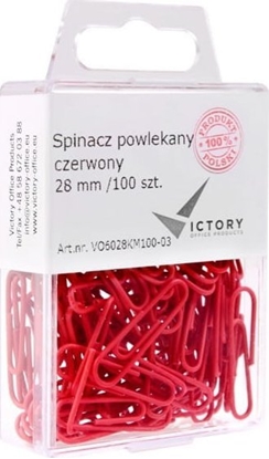 Picture of Victory Office Product SPINACZE BIUROWE VICTORY OFFICE 28MM 100 SZT. OKRGE POWLEKANE CZERWONE POJEMNIK PLASTIKOWY ZAWIESZANY
