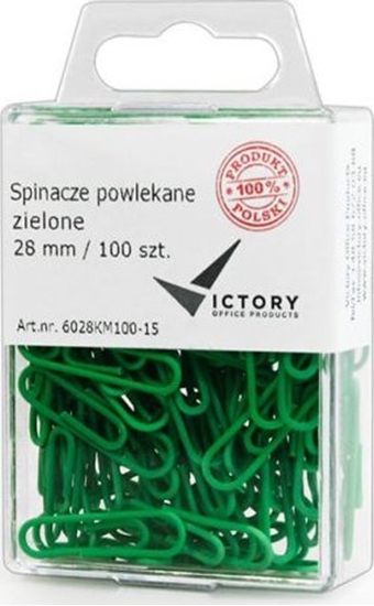 Picture of Victory Office Product SPINACZE BIUROWE VICTORY OFFICE 28MM 100 SZT. OKRGE POWLEKANE ZIELONE POJEMNIK PLASTIKOWY ZAWIESZANY