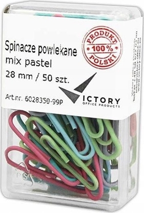 Picture of Victory Office Product SPINACZE BIUROWE VICTORY OFFICE 28MM 50 SZT. OKRGE PASTELOWE MIX KOLORÓW POJEMNIK PLASTIKOWY