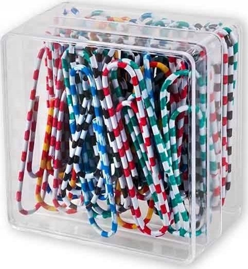 Picture of Victory Office Product SPINACZE BIUROWE VICTORY OFFICE 50MM 30 SZT. OKRGE ZEBRA MIX KOLORÓW POJEMNIK PLASTIKOWY