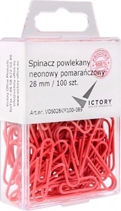 Picture of Victory Office Product Spinacze okrge 28mm VICTORY OFFICE PRODUCTS 6028KM100-065 neonowe pomaraczowe metalowepowlekane w zawieszanym pojemniku plastikowym 100szt