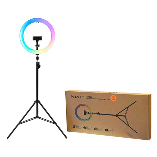 Picture of Viedtālruņa statīvs Havit ar gaismu krāsaina 5V/2A d30xh210c