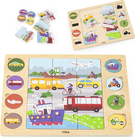 Picture of Viga Toys VIGA Drewniane Puzzle Odgadnij po Cieniu  - rodki Transportu Ukadanka 17 el.