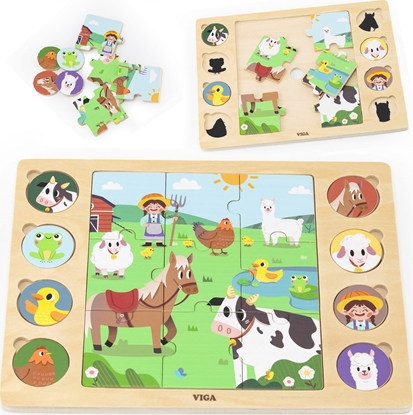 Picture of Viga Toys VIGA Drewniane Puzzle Odgadnij Po Cieniu - Farma Ukadanka 17 el.