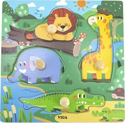 Picture of Viga Toys VIGA Drewniane Puzzle z Pinezkami Dzikie Zwierzta