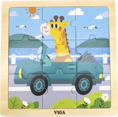 Picture of Viga Toys VIGA Porczne Drewniane Puzzle yrafa w aucie 9 elementów