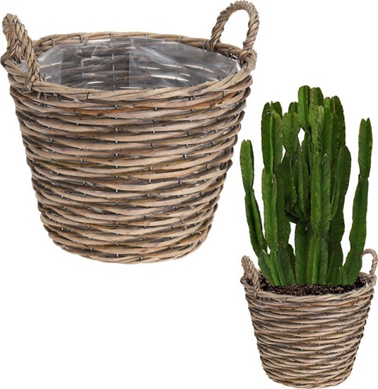 Изображение Vilde Doniczka osonka wiklinowa kosz koszyk z uchwytami na kwiaty roliny 22x22 cm