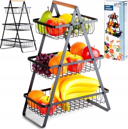 Изображение Vilde Koszyk na Owoce Warzywa 3-Poziomowy Metalowy Czarny VILDE 34x17,5x46,5 cm