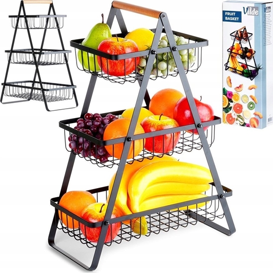 Picture of Vilde Koszyk na Owoce Warzywa 3-Poziomowy Metalowy Czarny VILDE 34x17,5x46,5 cm