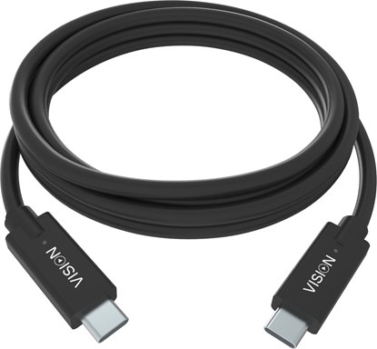 Picture of Vision VISION Professional installationstaugliches USB-C-Kabel - 30 JAHRE GARANTIE - USB 3.2 Gen 1 5 Gbps - unterstutzt 3-A-Ladestrom - USB-C 3.2 (M) zu USB-C 3.2 (M) - Aussendurchmesser 4,5 mm - 22 + 30 AWG - 2 m - Schwarz