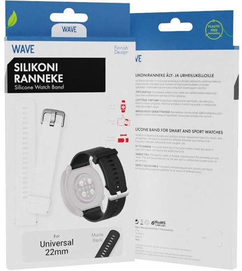 Picture of Wave silicone strap 22mm, for smartwatches and sports watches, black