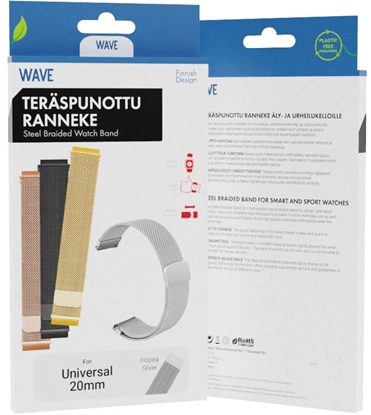Attēls no Wave steel braided strap 20mm, for smart and sports watches, silver