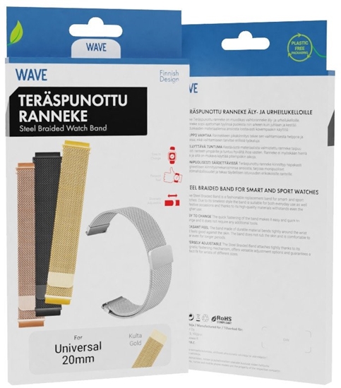 Picture of Wave steel braided strap 20mm, for smartwatches and sports watches, gold