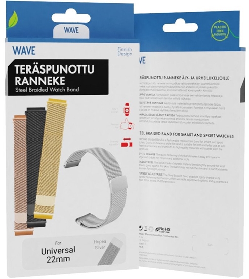 Изображение Wave steel braided strap 22mm, for smart and sports watches, silver