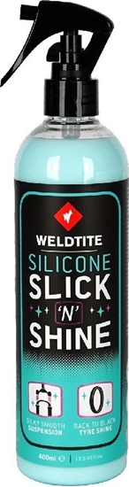Picture of Weldtite Nabyszczacz ochronny WELDTITE SILICONE SLICK 'N' SHINE 400 ml, Do opon, goleni amortyzatorów i amortyzowanych sztyc (NEW 2025)