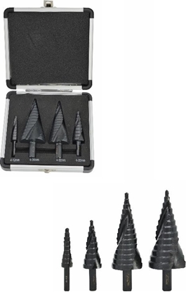 Picture of Wierto AWTools AW WIERTO STOPNIOWE SPIRALNE KPL. 4szt./ 4-12 4-20 4-32 4-39mm/ AICrN/ CZARNE/ ETUI PLASTIK