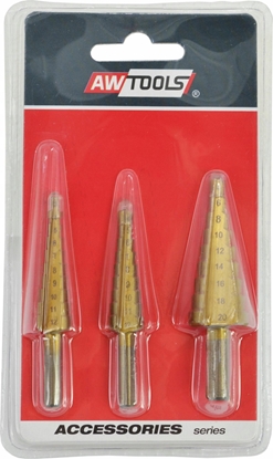 Picture of Wierto AWTools AWTOOLS WIERTA STOPNIOWE HSS-TIN KOMPLET 3 SZTUKOWY / 3-12mm / 4-12mm / 4-20mm